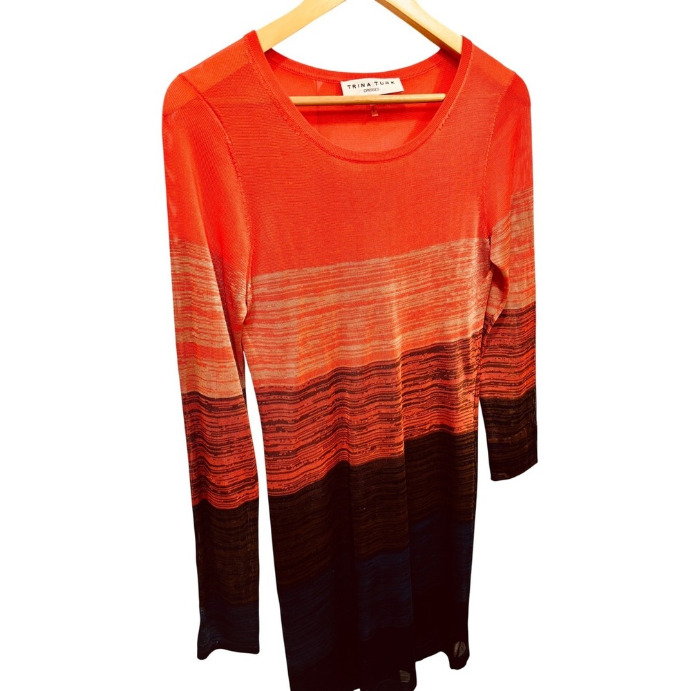 Trina Turk Womens‎ Orange Ombre Stripe Long Sleeve Knit Sheath Dress Size M - Picture 8 of 8